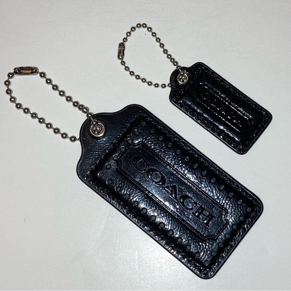 Vintage Coach Black Patent Leather Replacement Hang Tags Two Y2K Bag Charms Lot - Picture 10 of 17